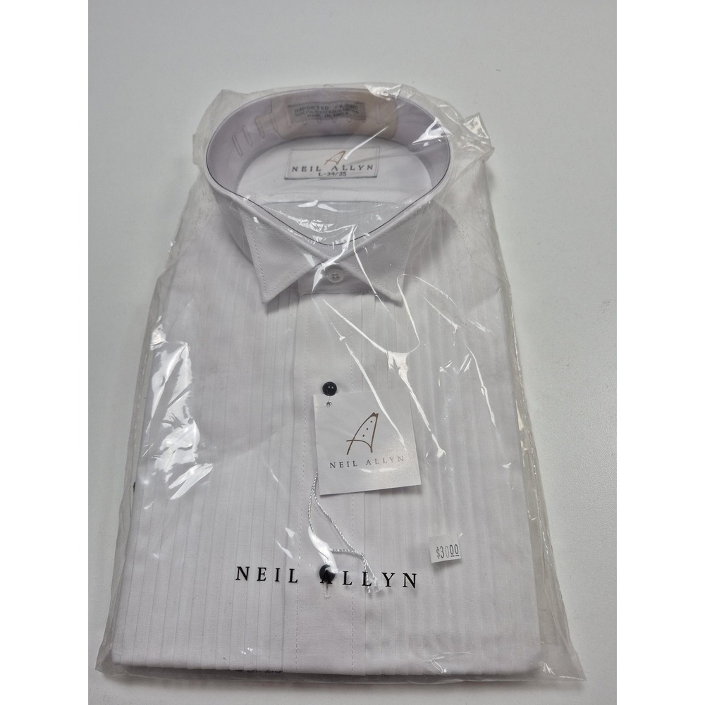 Neil Allyn Dress Shirt Mens L 34/35 White Stripe Classic Fit French Cuff Formal